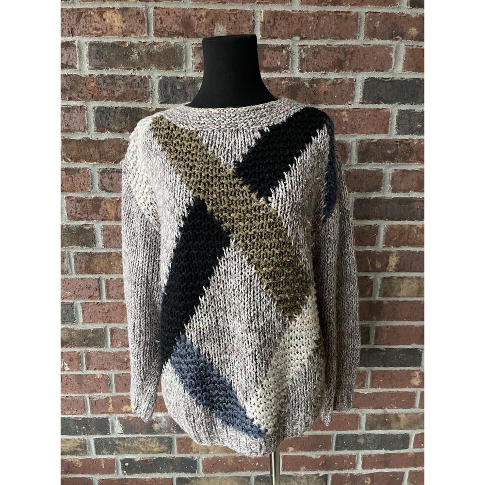 Vtg 80s  Collage By Hand Sweater - Gray Neutral Abstract Spring Women’s L